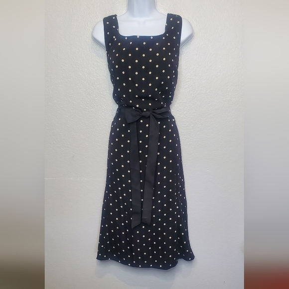 Studio I Black Polka Dot Jackie O Belted Sheath Midi Dress Size 18 XL Retro - Picture 1 of 8